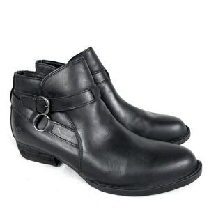 Born Kati Black Full Grain Leather Short Ankle Boots Buckle Detail Size 10